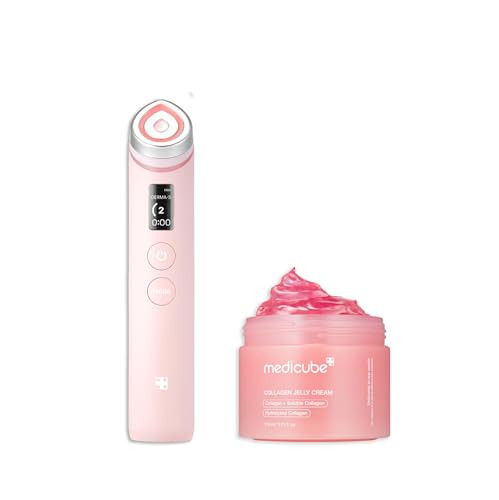 medicube Pink Skincare Set for Glass Glow Skin: Age-R Booster Pro Pink | 6-in-1 Real Glass Glow Beauty Massager and Collagen Jelly Cream- Niacinamide & Freeze-Dried Hydrolyzed Collagen 110ml | Amazon (US)