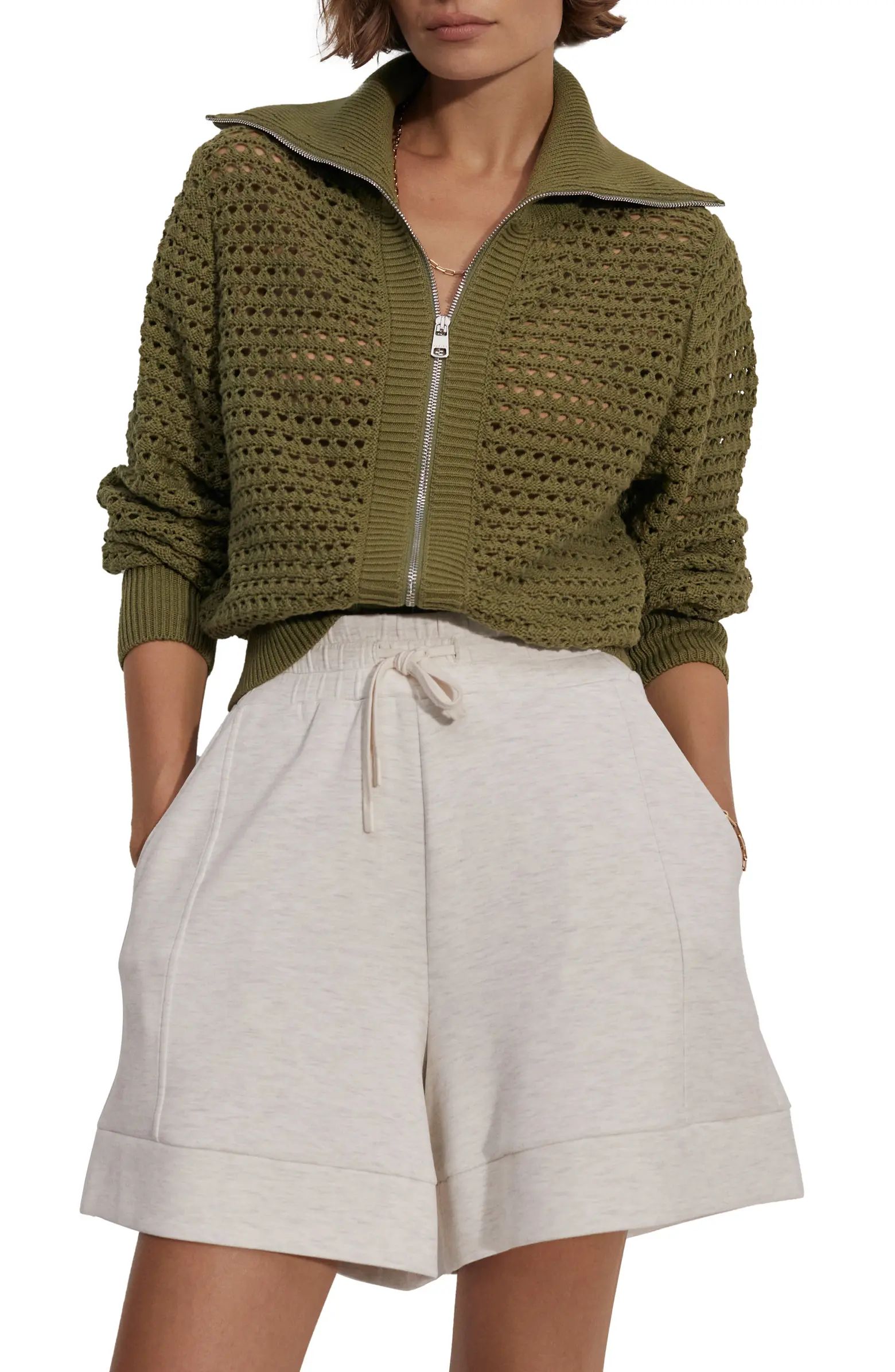 Eloise Open Stitch Cotton Zip-Up Cardigan | Nordstrom