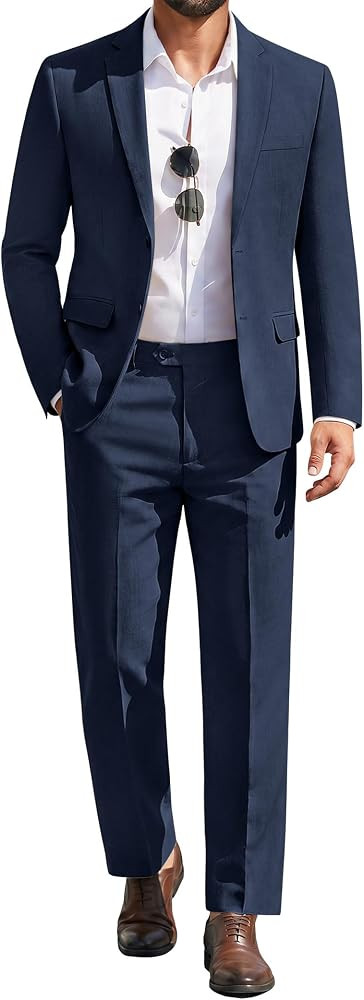 COOFANDY Men's 2 Piece Suits Classic Fit Suit Set 2 Button Blazer Jacket and Dress Pants for Wedd... | Amazon (US)