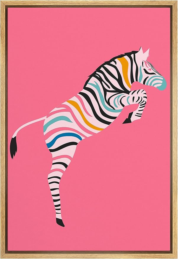 SIGNWIN Framed Canvas Print Wall Art Rainbow African Jungle Striped Zebra Nature Wilderness Drawi... | Amazon (US)