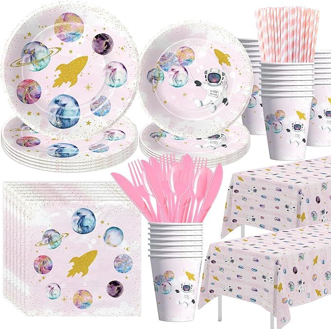 HIPVVILD Space Theme Party Supplies For Girl, Outer Space Party Decorations, Plate, Cup, Napkin, ... | Amazon (US)