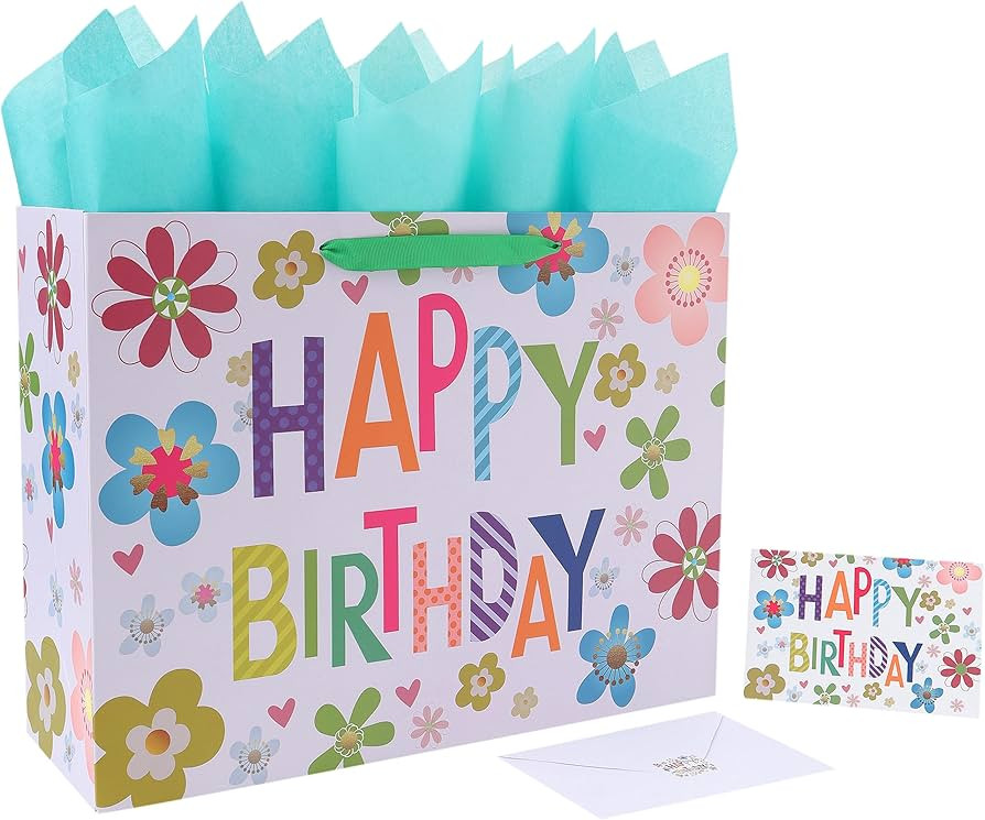 16.5” Extra Large Colorful Happy Birthday Gift Bag Set with Handles, Greeting Card, Tissue Pape... | Amazon (US)