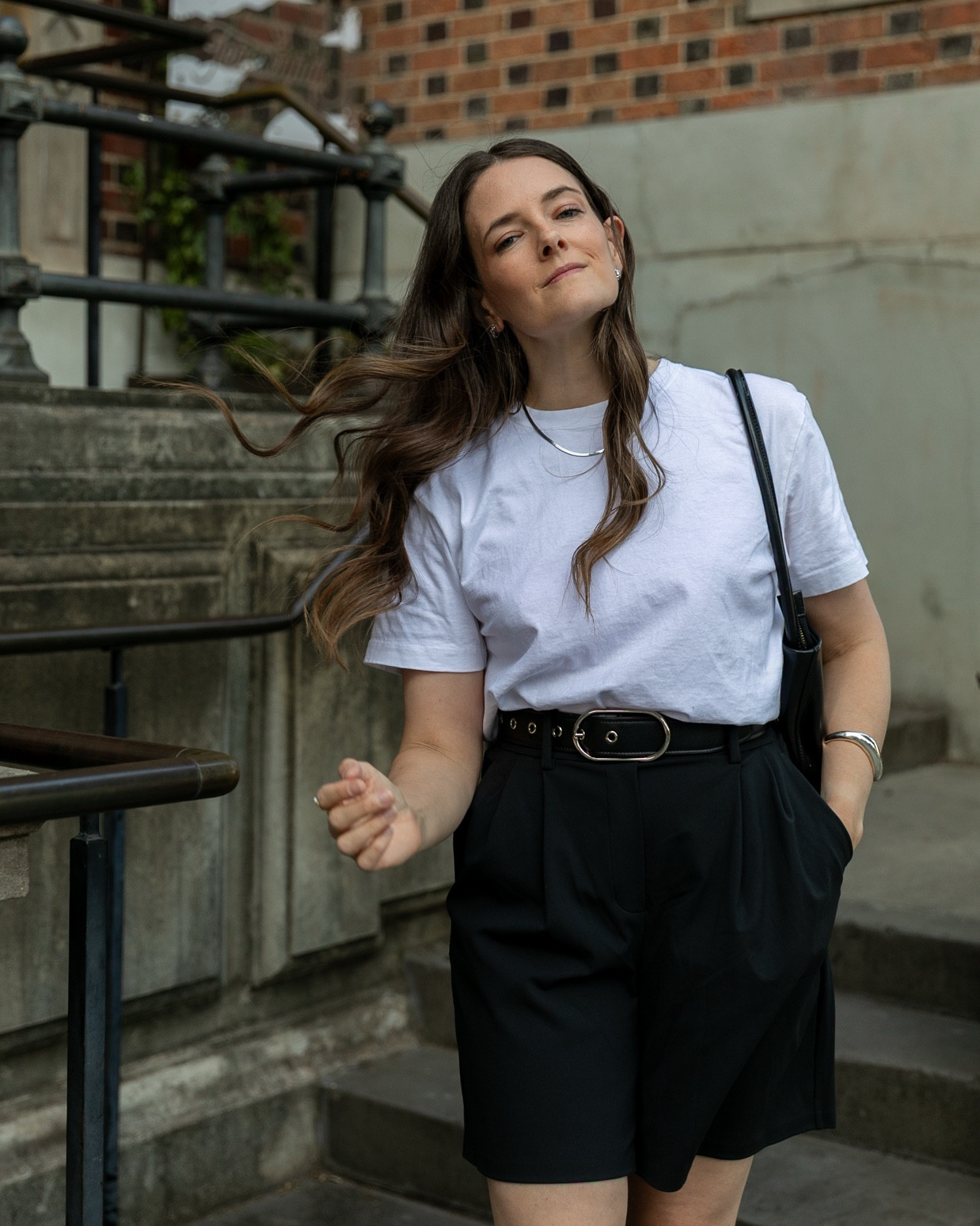 Classic long black shorts and an organic cotton oversized tee outfit with a cute black heel. 

#LTKstyletip #LTKaustralia #LTKsummer