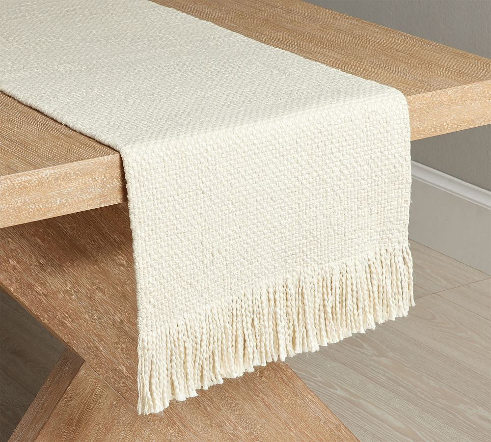 Basketweave Cotton Fringe Table Runner - Natural | Pottery Barn (US)