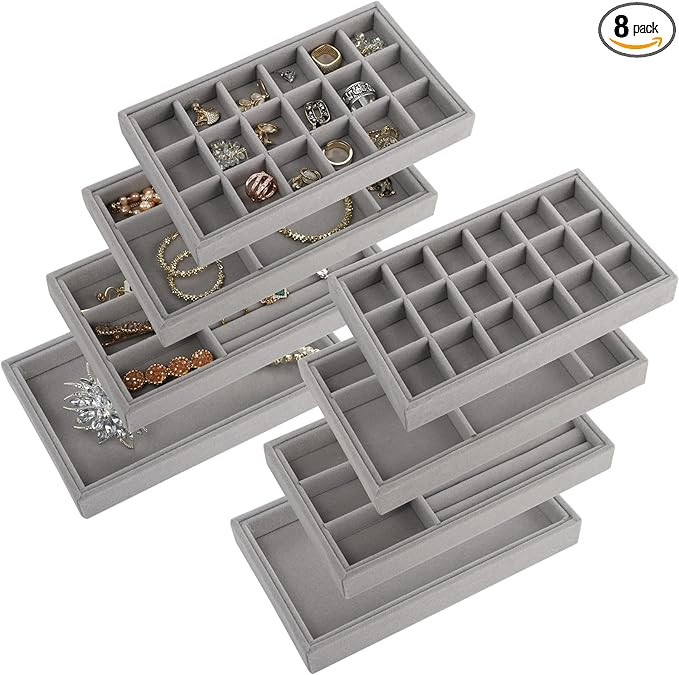 yarlung 8 Pack Velvet Jewelry Trays Organizer, Stackable Jewelry Display Case Drawer Inserts Tray... | Amazon (US)