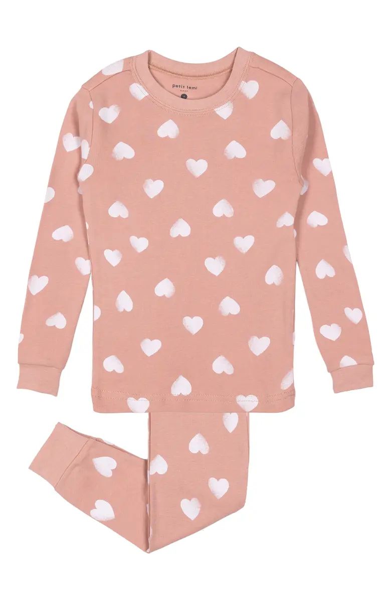 Kids' Heart Print Organic Cotton Fitted Two-Piece Pajamas | Nordstrom