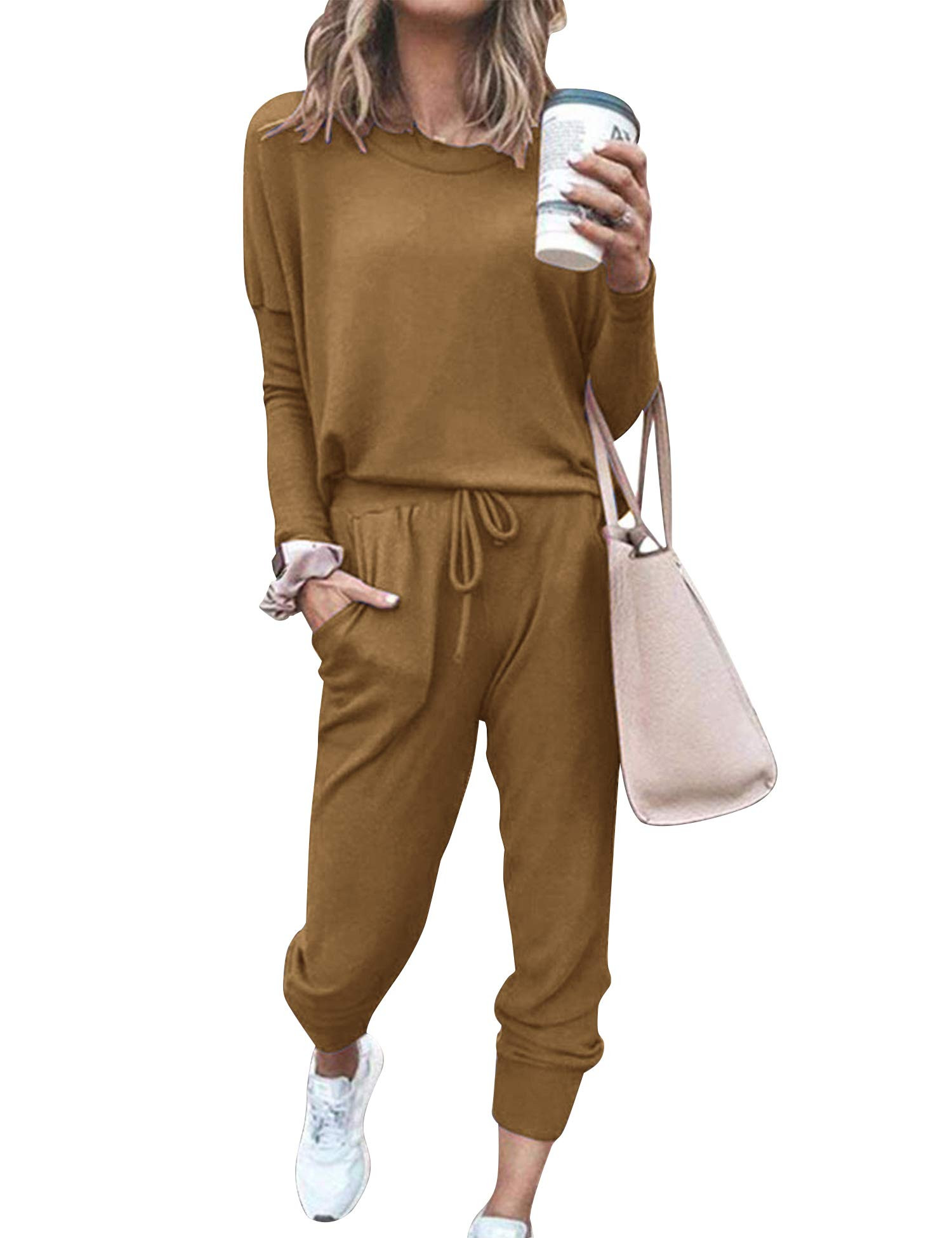 Abollria Women's 2 Piece Outfit Joggers Sets Pajama Sets Long Sleeve Crewneck Pullover Tops Long ... | Amazon (US)