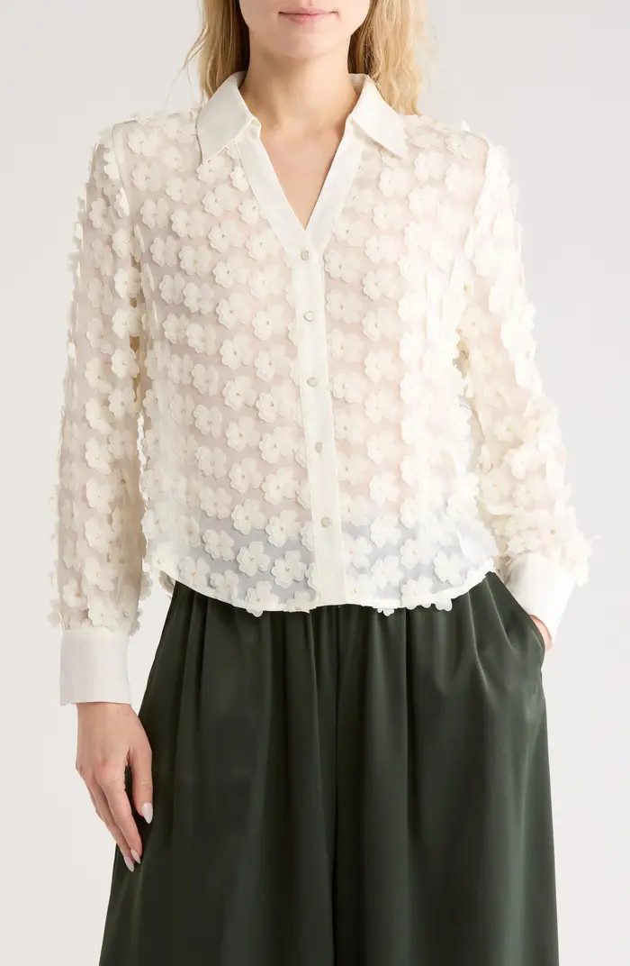 Adrianna Papell 3D Floral Appliqué Long Sleeve Top | Nordstromrack | Nordstrom Rack