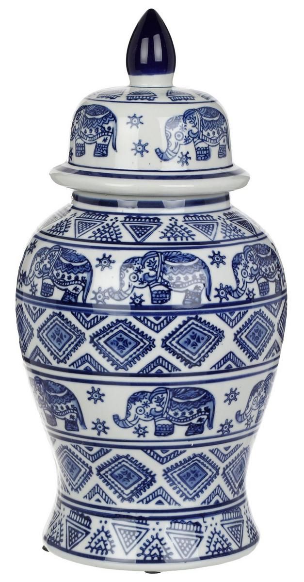 14" Elephant Temple Ceramic Vase - Blue-Blue-6276078478619   | Burkes Outlet | bealls