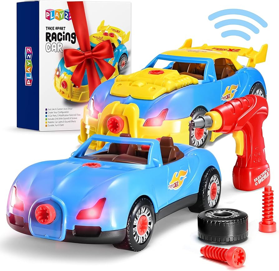 Play22 30 Pcs Take Apart Racing Car Toddler Toys Set - Build Your Own Car with Drill, Engine Soun... | Amazon (US)