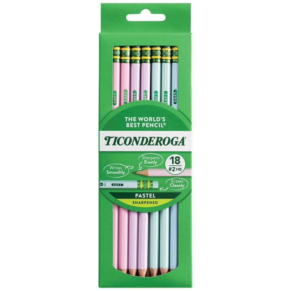 Ticonderoga Wood-Cased Pencils, Pre-Sharpened, 2 HB Soft, Pastel Colors, 18 Count | Amazon (US)