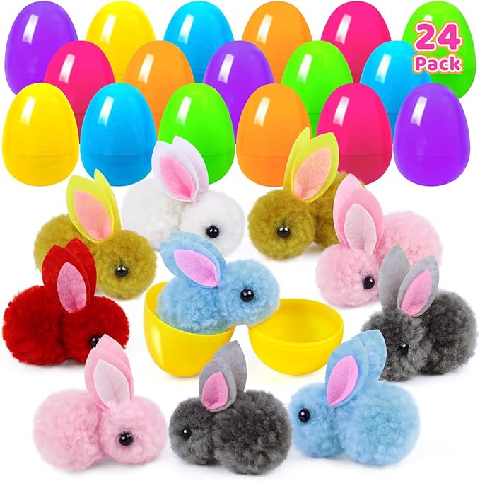 24 Pack Prefilled Easter Eggs Fillers for Kids with Bunny Plush Toys, Colorful Filled Easter Eggs... | Amazon (US)