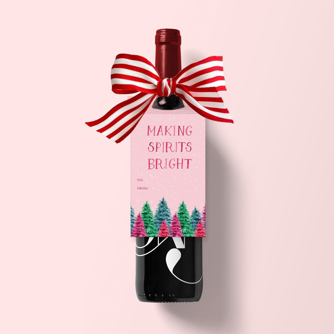 Making Spirits Bright Wine Tag Wine Gift Tag Watercolor - Etsy | Etsy (US)