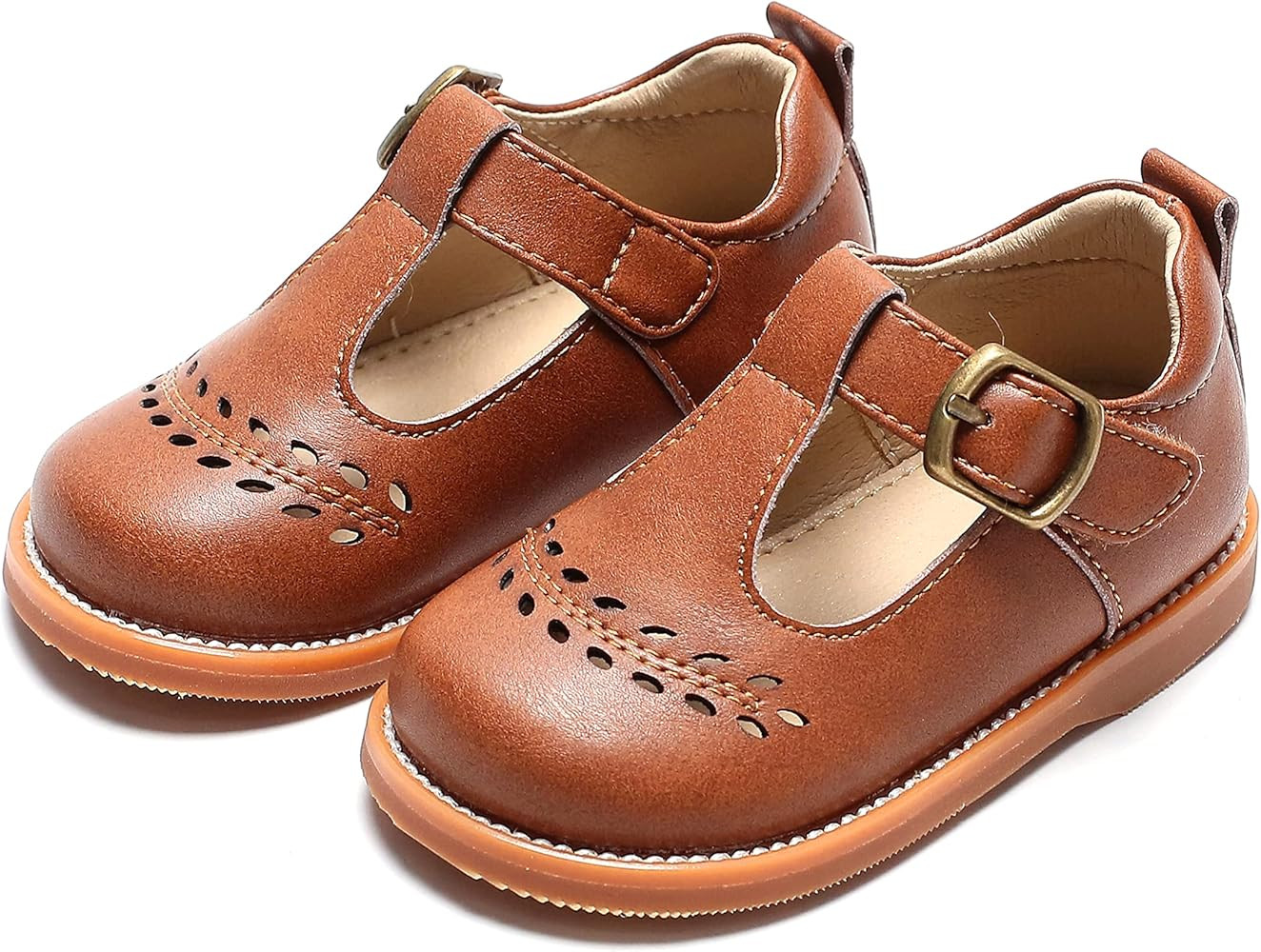 THEE BRON Girl's T-Strap Flats Toddler/Little Kid Ballet Mary Jane Party Dress Shoes | Amazon (US)