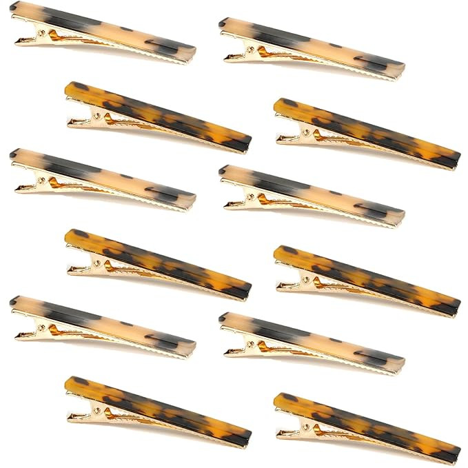 Cobahom Leopard Print and Tortoise Shell Hair Clips - 12 Pack Metal Duck Teeth Pins for Styling, ... | Amazon (US)