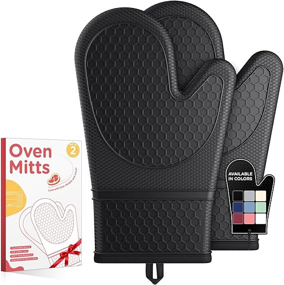Kitsure Silicone Oven Mitts, Set of 2, Heat Resistant, Oven Gloves with Soft Lining, Non-Slip Kit... | Amazon (US)