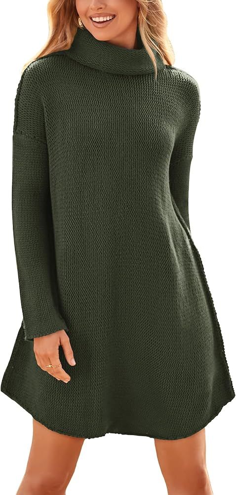 BTFBM Women's Fashion Turtleneck Long Sleeve Sweaters Oversized Casual Chunky Knit Fall Winter Sl... | Amazon (US)