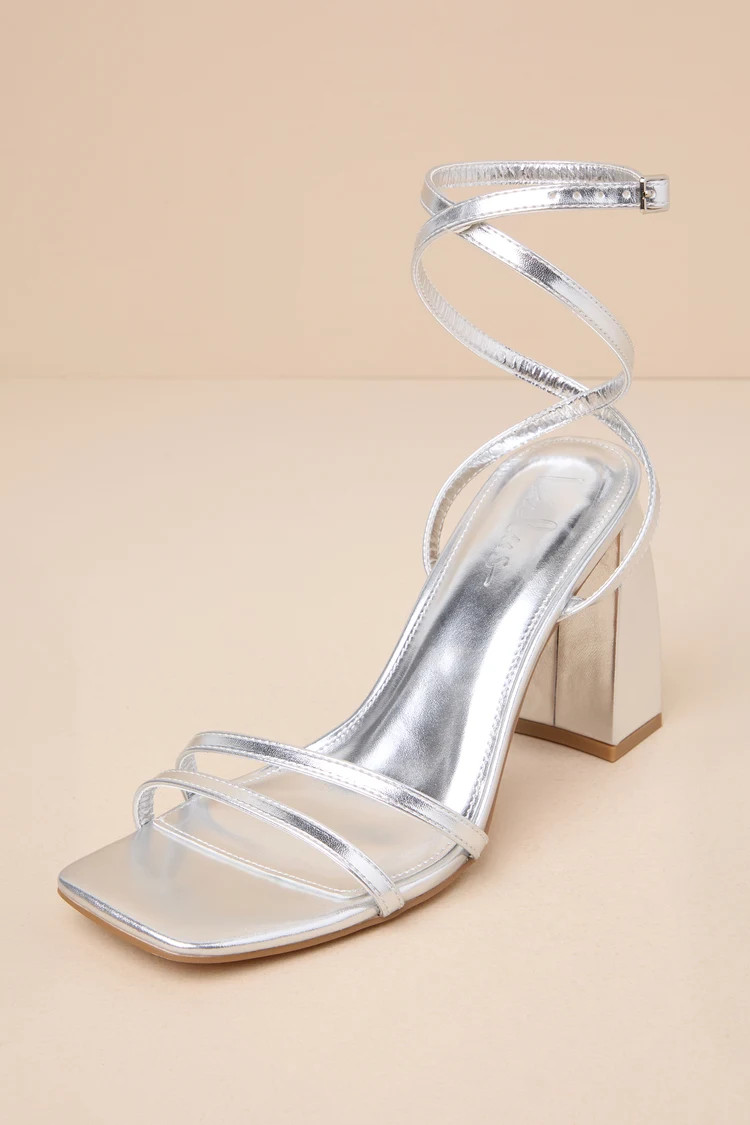 Tinslie Silver Metallic Strappy High Heel Sandals | Lulus