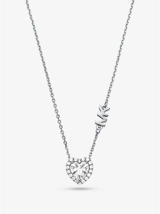 Sterling Silver Pavé Heart Necklace | Michael Kors US