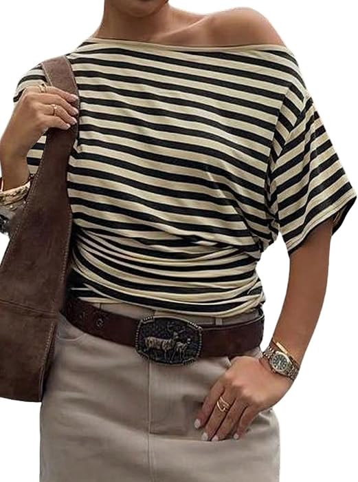 Verdusa Women's Striped Off The Shoulder Top Cinched Waist Going Out Tops | Amazon (US)