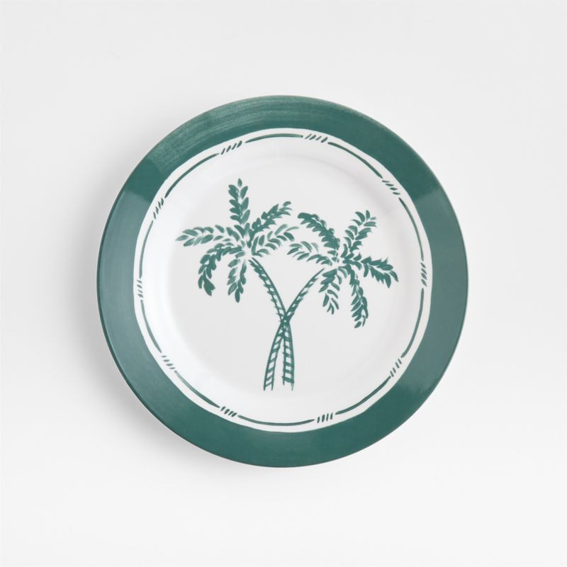 Aspen Rimmed Green Palm Outdoor Melamine Salad Plate | Crate & Barrel | Crate & Barrel