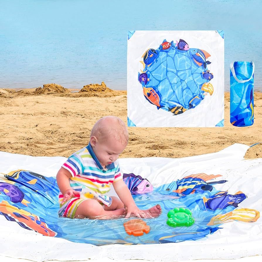 6.5 X 6.5 Feet Baby Beach Pool Portable Baby Pool Cute Cartoon Puddle Pool Toddler Blue Beach Bla... | Amazon (US)