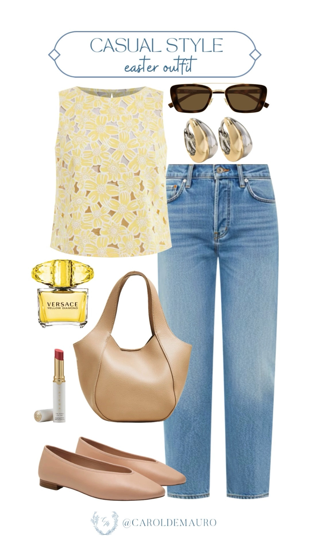 For the perfect low-key Easter look, you can't go wrong with a breezy yellow floral top and your favorite pair of light-wash jeans! Just add some neutral flats and gold hoops, and you've got a casual-chic vibe that’s ready for brunch or an egg hunt!

easter look, fashion accessories, elevated basics, versace perfume, brunch vibes, sundays best, butter yellow, everyday fashion

#LTKSeasonal #LTKootd #LTKU
