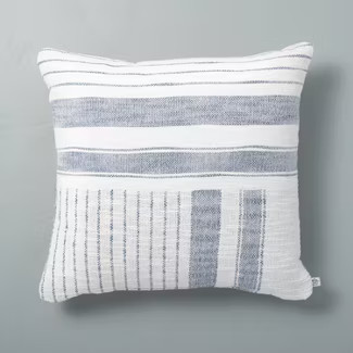 18" x 18" Patch Stripes Woven Throw Pillow Faded Blue - Hearth & Hand™ with Mag... | Target