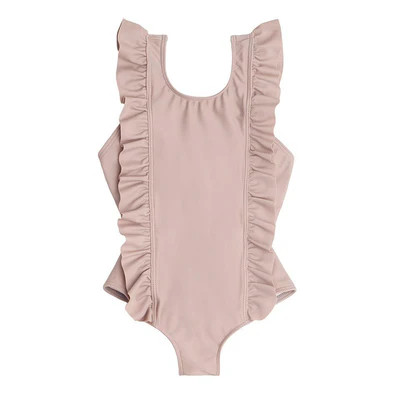 girls dusty plum ruffle one piece | minnow