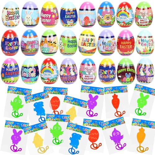 VOMAOK 24pcs Prefilled Easter Eggs with Easter Sticky Hands Toy Inside for Kids Boys Girls Easter Basket Stuffers,Eggs Hunt ,Party Favors | Amazon (US)