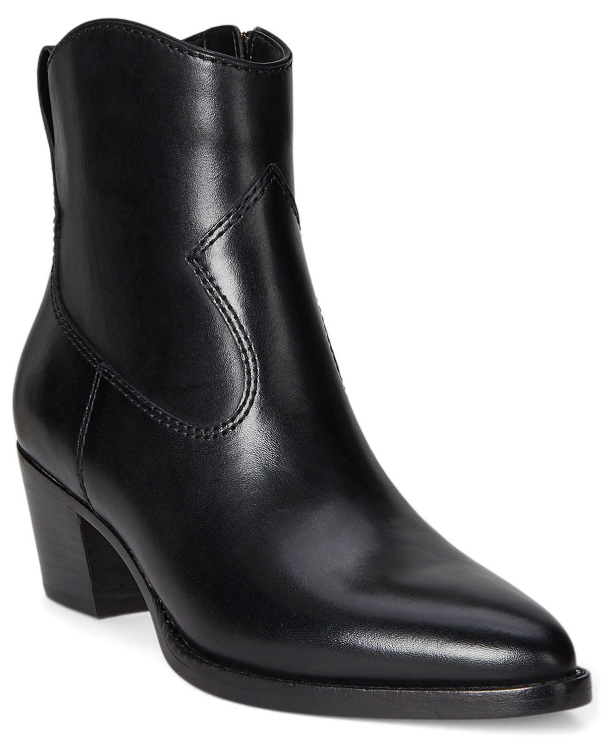 Lauren Ralph Lauren Women's Harpher Burnished Leather Booties - Black Leather | Macy's
