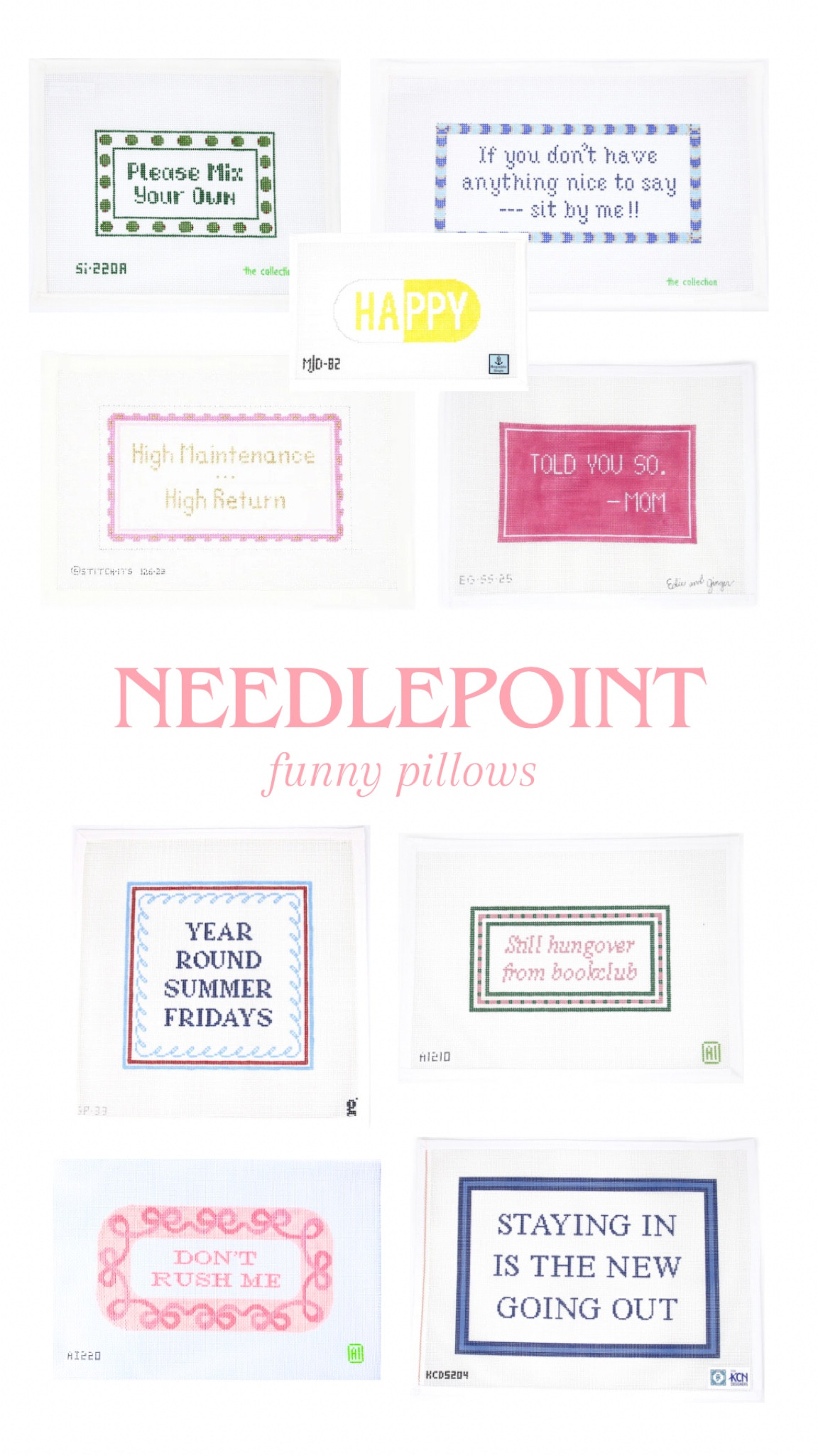 Some other favorite picks of cheeky needlepoint pillows🙃

#LTKHoliday #LTKfindsunder100 #LTKGiftGuide