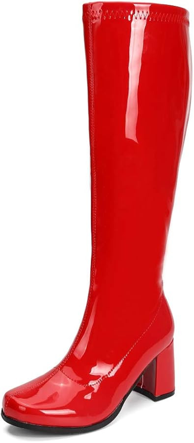 LIURUIJIA Women's Knee High Gogo Boots Block Heel Square Toe Disco Style | Amazon (US)