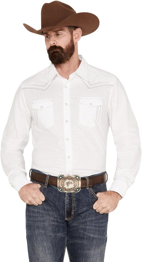 Wrangler Men's Rock 47 Long Sleeve Western Pearl Snap Shirt White Medium | Amazon (US)