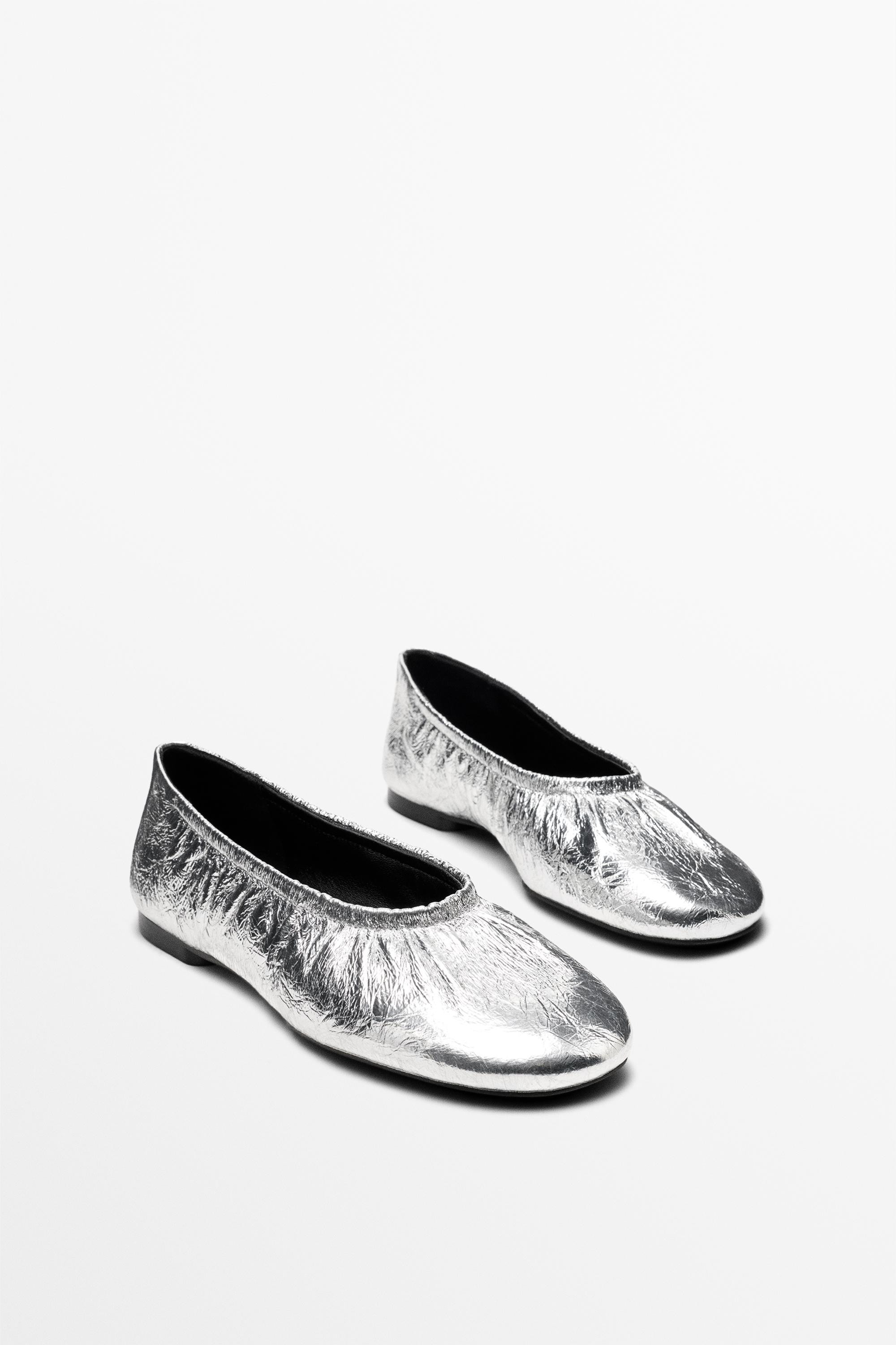 Metallic leather ballet flats | Massimo Dutti UK