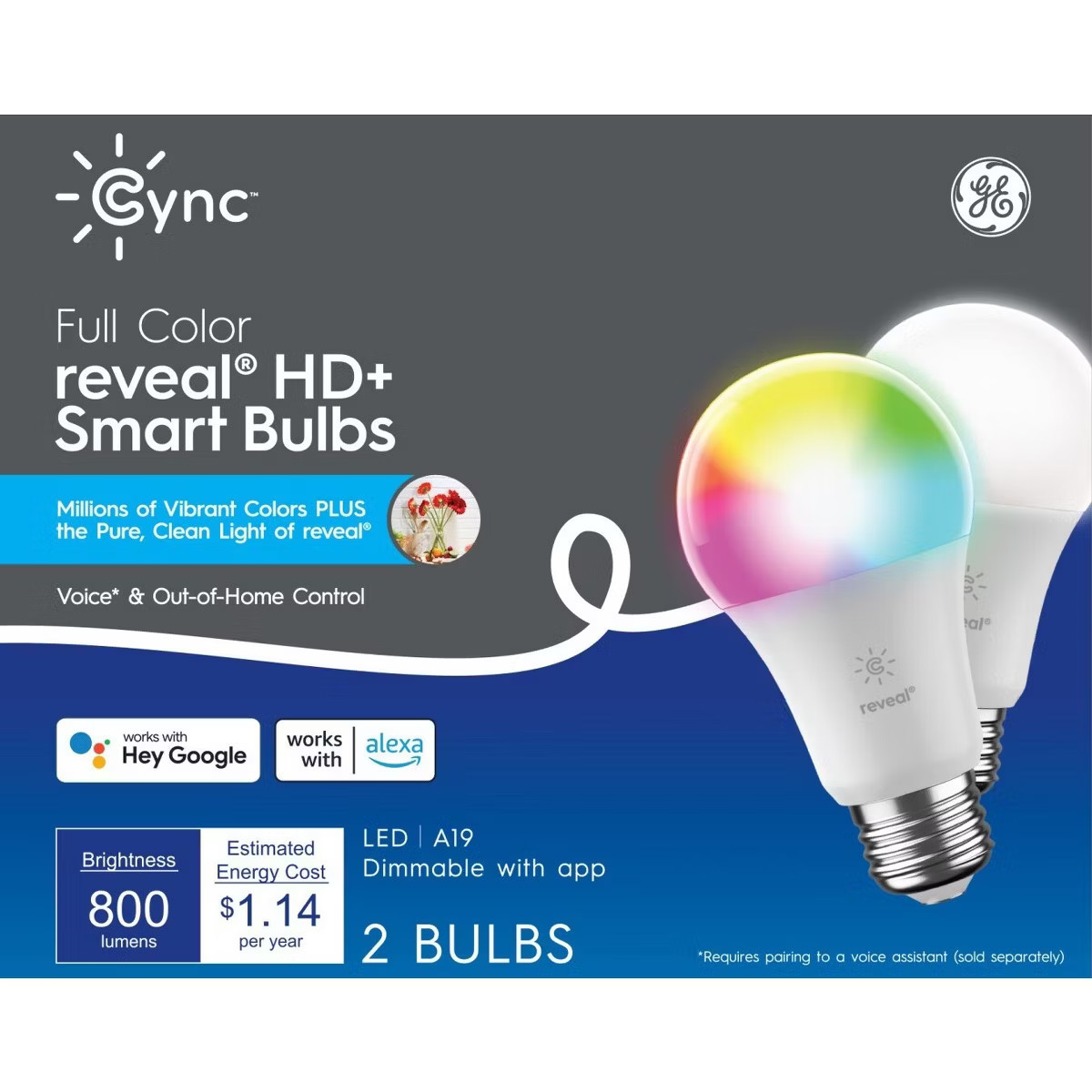 GE 2pk CYNC Reveal Smart A21 LED Light Bulbs Full Color: Voice Control, Energy Star, Alexa & Goog... | Target