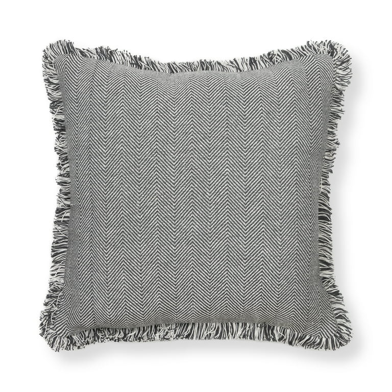 Mainstays Herringbone Decorative Throw Pillow w/ Fringe 18x18 Grey/Vanilla Dream, Single | Walmart (US)
