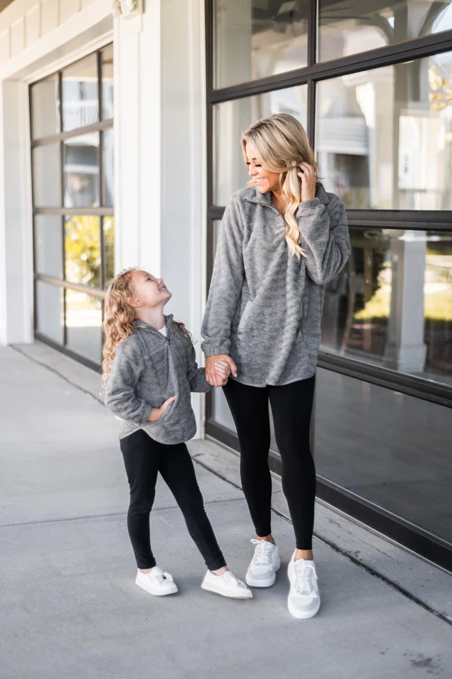 Around The Clock Kids Grey Quarter Zip Sherpa Pullover FINAL SALE | The Pink Lily Boutique