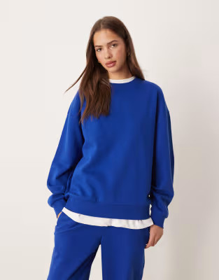 ASOS DESIGN ultimate oversized brushback sweatshirt in deep blue | ASOS | ASOS (Global)