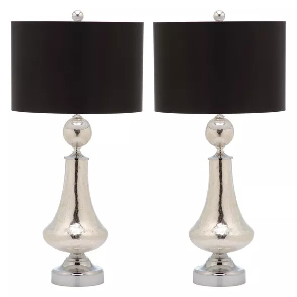 (Set of 2) 25.5" Mercury Crackle Glass Table Lamp Ivory/Silver (Includes CFL Light Bulb) - Safavi... | Target