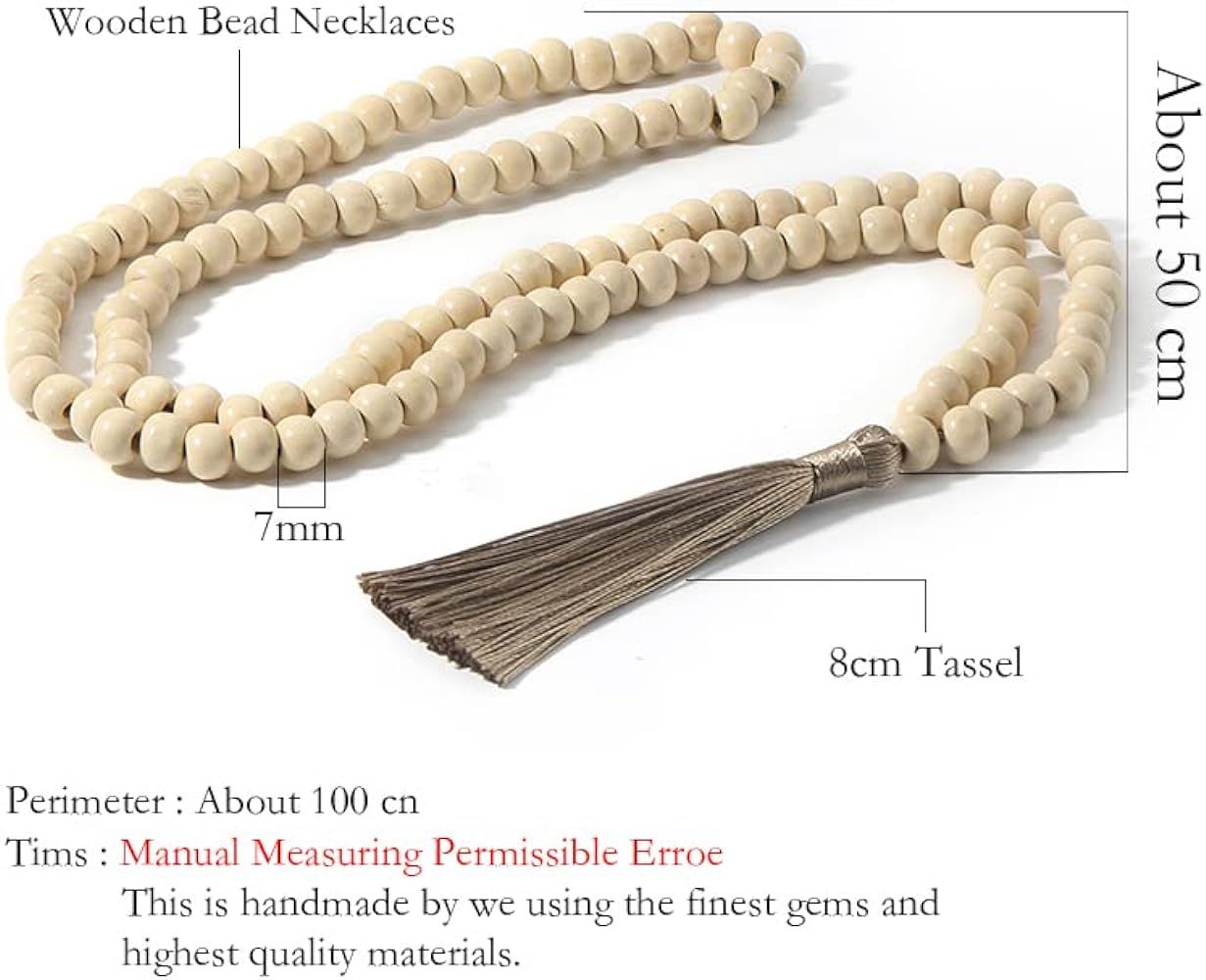 8MM Semi-Precious Gem Stones Wood Mala Bead Necklace Multicolor Tassel Charms Chain Necklace Hand... | Amazon (US)