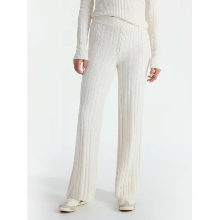 No Boundaries Cable Knit Sweater Wide Leg Pants, 30'' Inseam, Women's | Walmart (US)