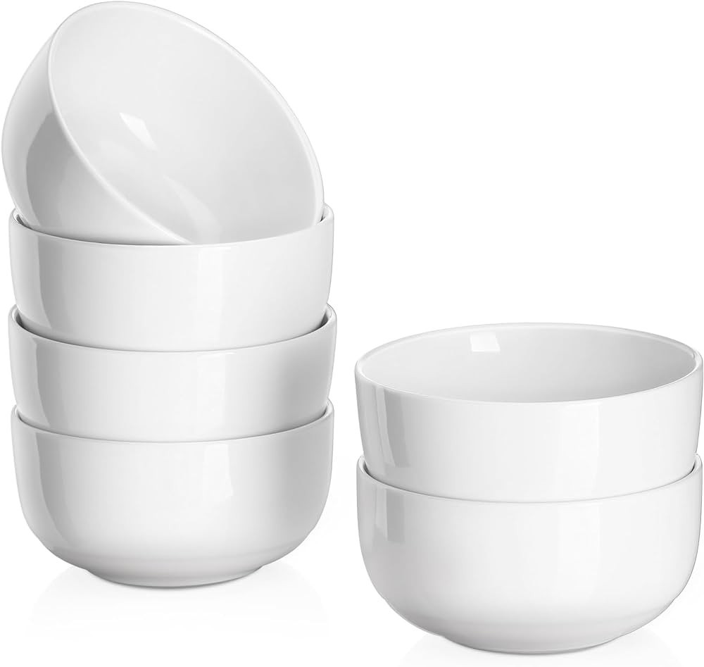 DOWAN 10 OZ Dessert Bowls - Ceramic Small Bowls Set of 6 - White Bowls for Side Dishes, Ice Cream... | Amazon (US)