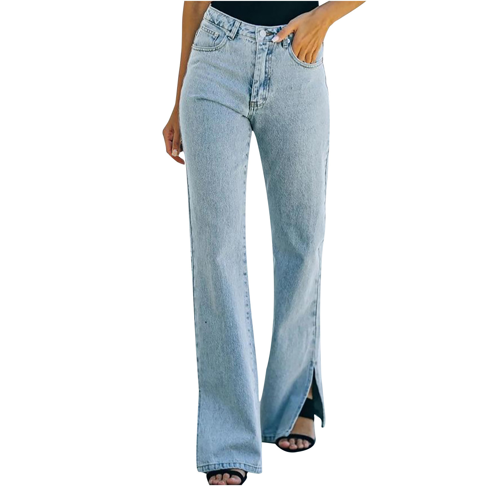 Clearance Jeans for Women Women's High Waist Bell Bottoms Wide Leg Long Jeans Washed Stretch Stra... | Walmart (US)