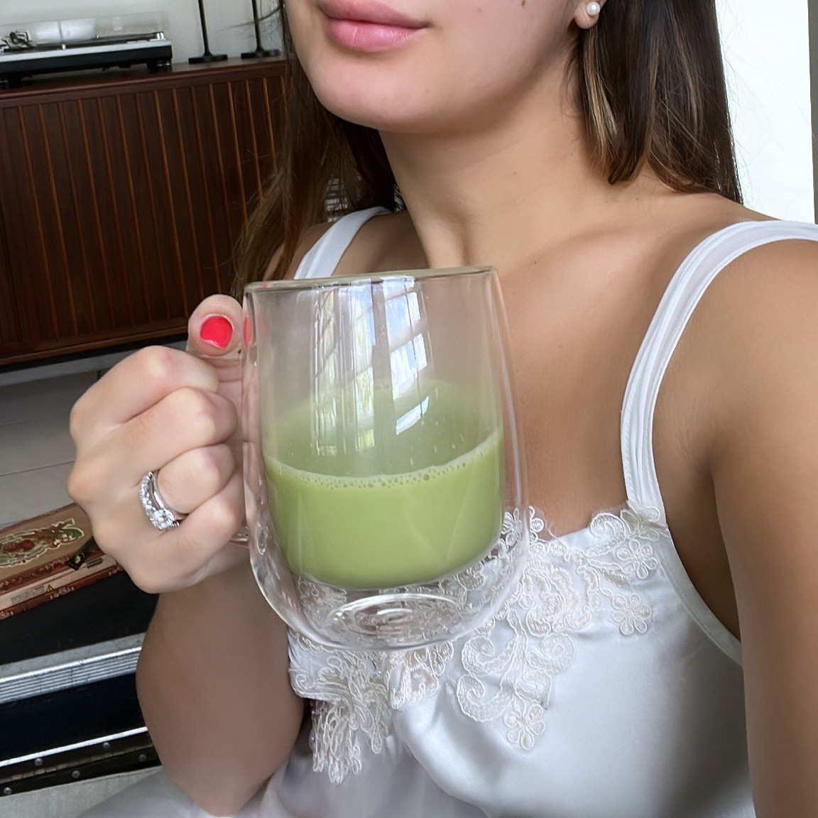 Enjoying a nice cup of matcha latte while being cozy in my bridal satin nightgown

#LTKHome #LTKWedding #LTKFindsUnder100