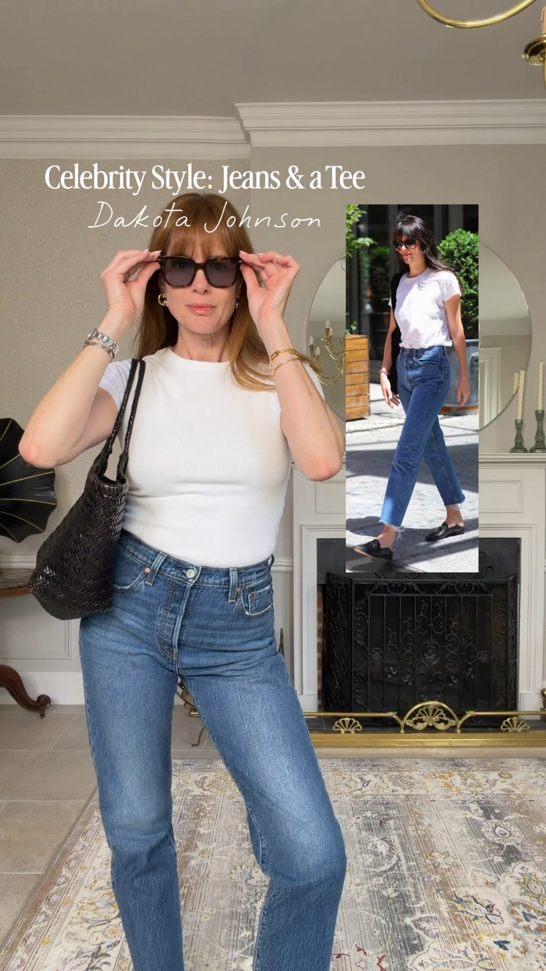 Celebrity style: jeans and a tee
Levi’s 501 crop 28/30
White t shirt
Black loafers
Woven bag

#LTKuk #LTKjeans #LTKbag