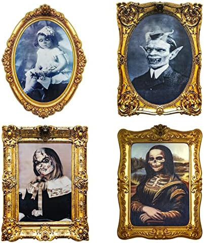Halloween Decoration 3D Changing Face Horror Pictures Moving Portrait Frame, 4 Pcs Scary Wall Decora | Amazon (US)