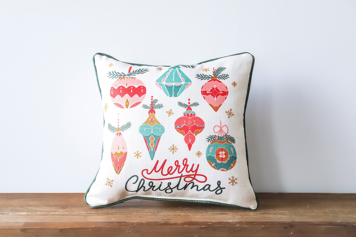 Merry Christmas Retro Ornaments Pillow | Little Birdie | Little Birdie