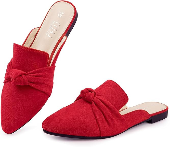 MUSSHOE Mules for Women with Bow Knot: Pointed Toe Flats - Cloud-Cushion Suede Backless Loafers f... | Amazon (US)