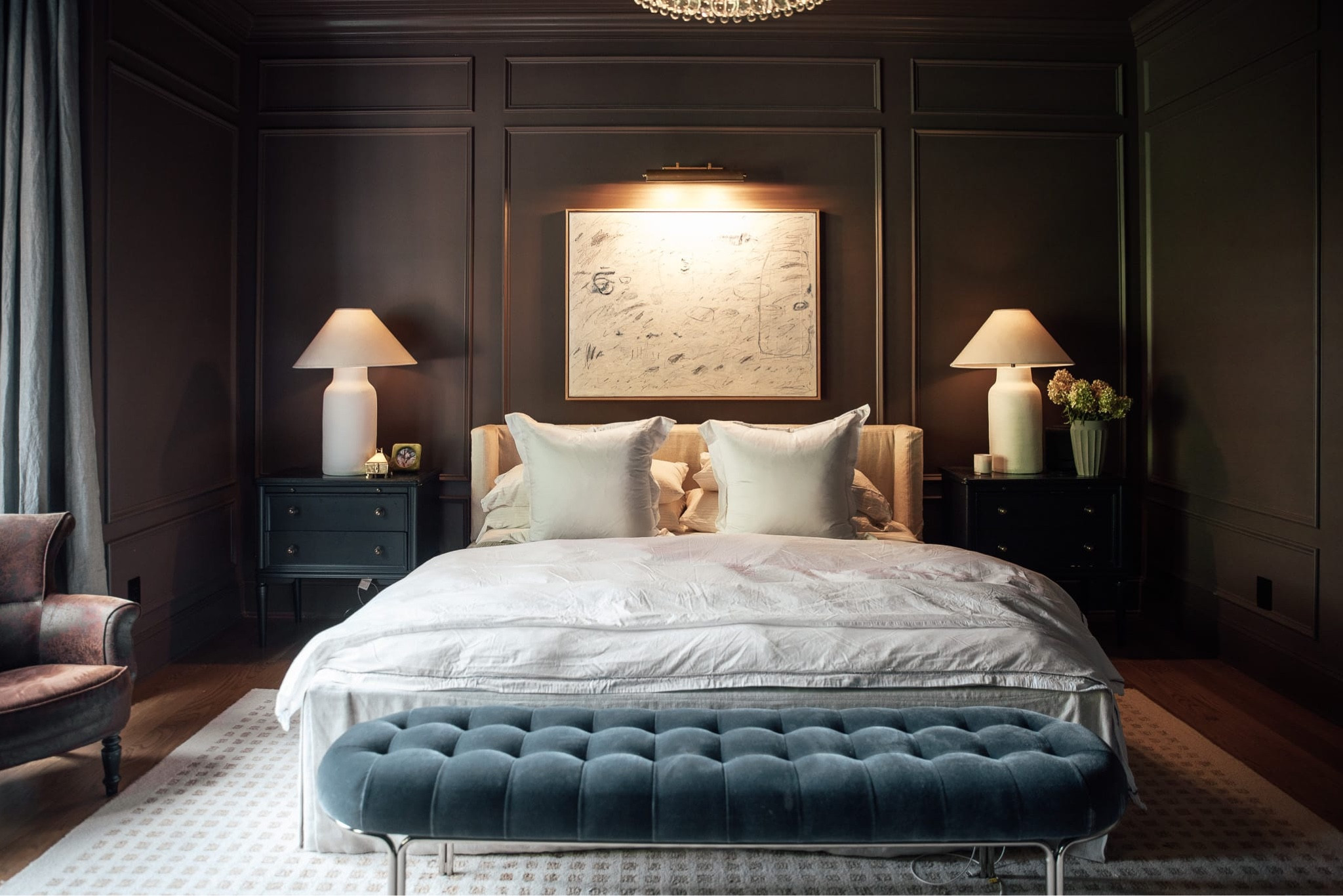 I like to keep my bedroom decor pretty simple. 

Primary bedroom, bed, velvet bench, chandelier, bedding, shams, artwork, picture light, nightstands, lamps, vintage leather chairs, pedestal side table, vase curtains, rug, floor mirror, floor lamp

#LTKhome #LTKstyletip